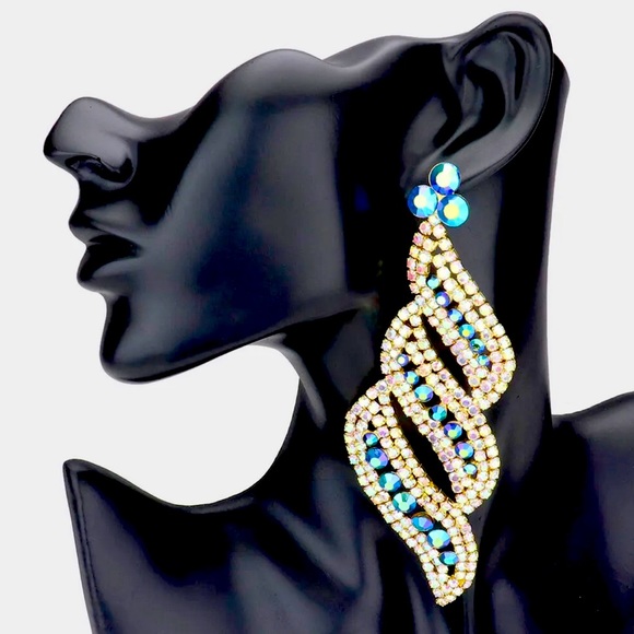 Blue and Clear Swarovski Crystals Pageant Earrings - Picture 1 of 1